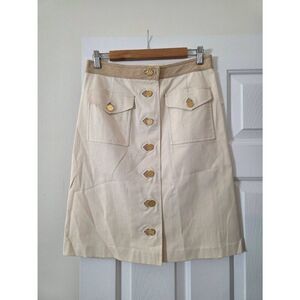 Tory Burch Pencil Skirt Cream Logo Button Front Cargo Pocket NWT $265 Sz 6